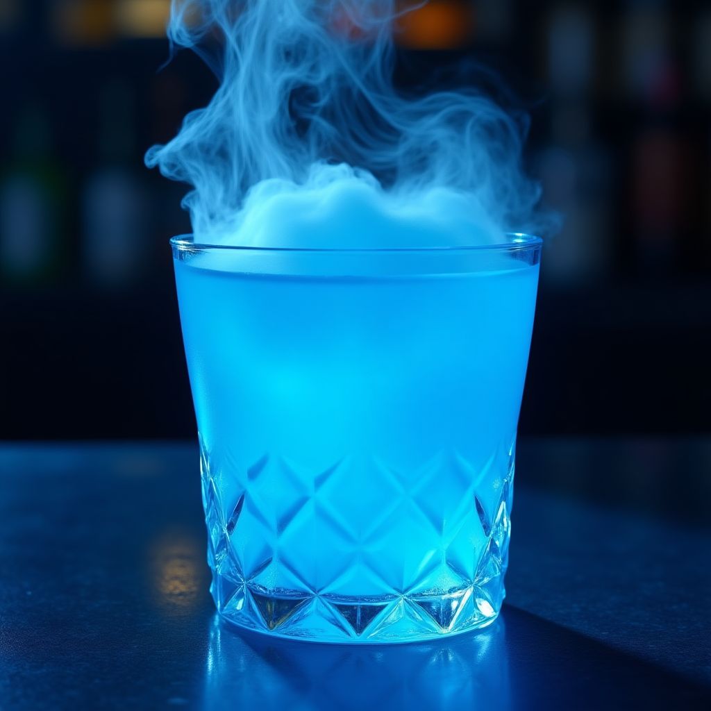 A vibrant cocktail with dry ice